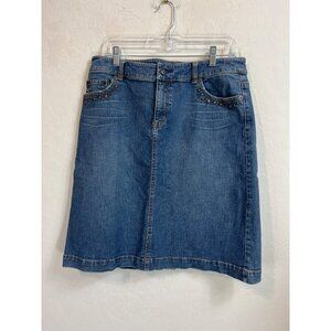 Janeville Studded Knee Length Denim Skirt Sz 10 Medium Wash